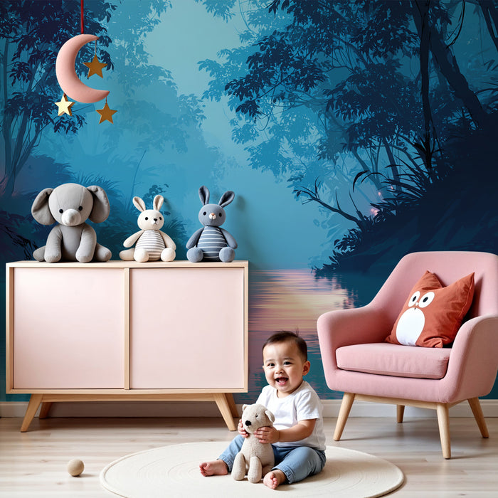 Kids room wallpaper | Enchanted river at dusk