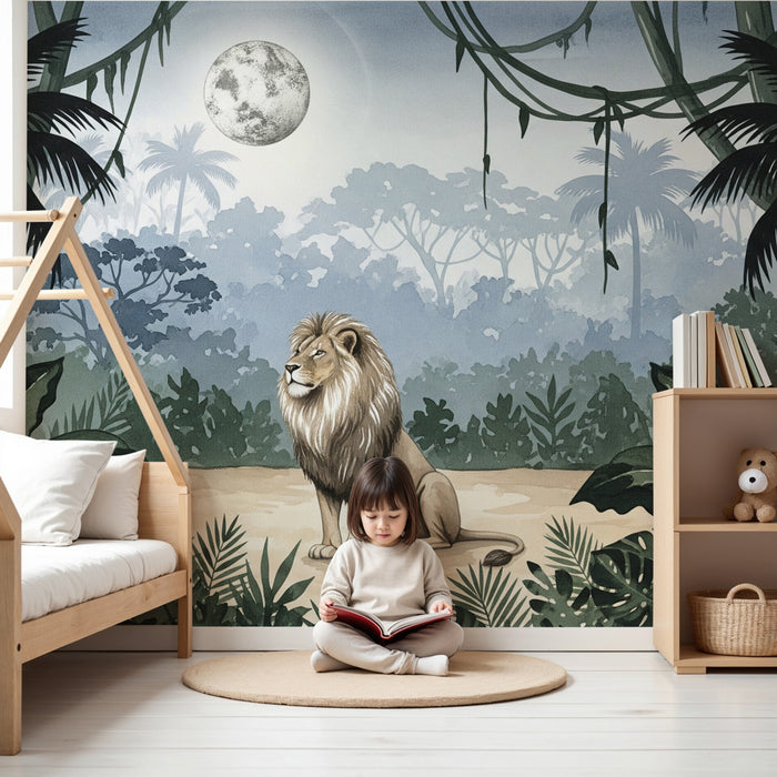Papier peint chambre enfant | Roi lion dans la jungle nocturne