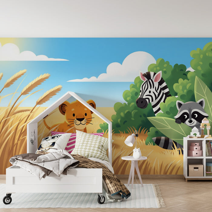 Barntapet | Rolig safari med lejon, zebra och tvättbjörn