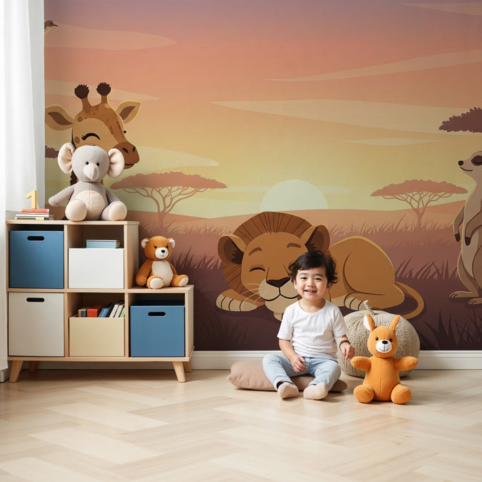 Kids room wallpaper | Playful Safari with savannah animals