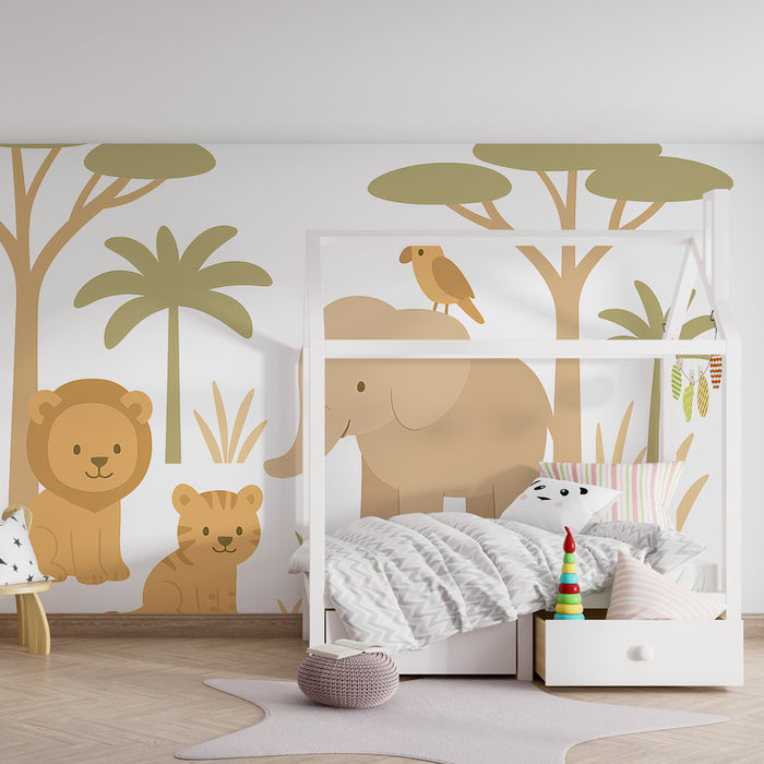 Papel de parede criança | Divertida selva com animais fofos
