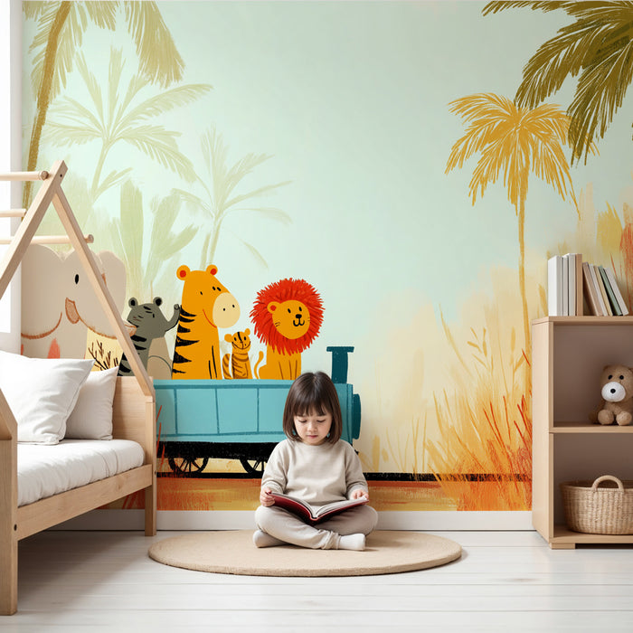 Carta da parati bambini | Safari magico con animali divertenti