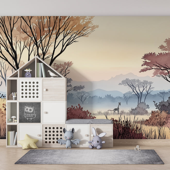 Kinderkamer behang | Rustige safari met giraffe