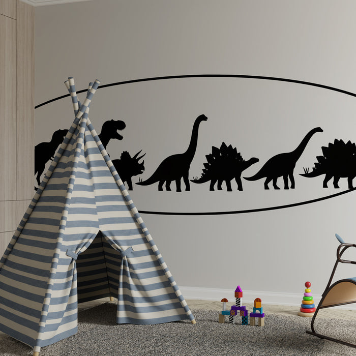 Kinderzimmer Tapete | Dinosaurier-Silhouetten im Umzug