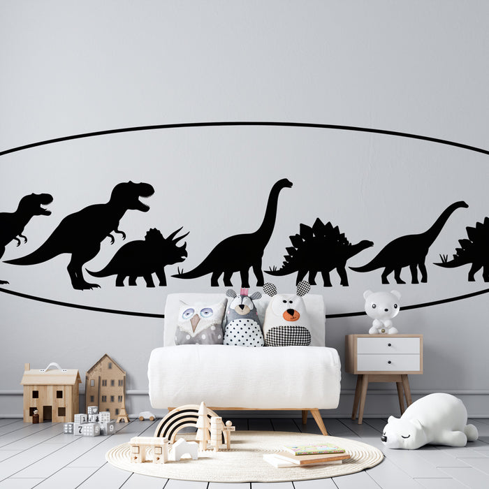 Kinderzimmer Tapete | Dinosaurier-Silhouetten im Umzug