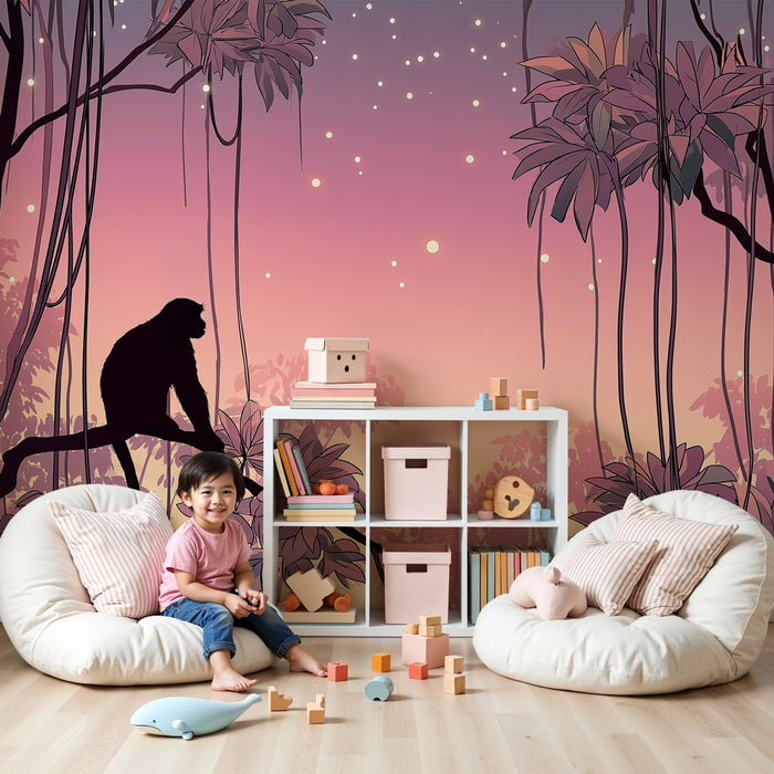 Papier peint chambre enfant | Singe dans la jungle au crépuscule