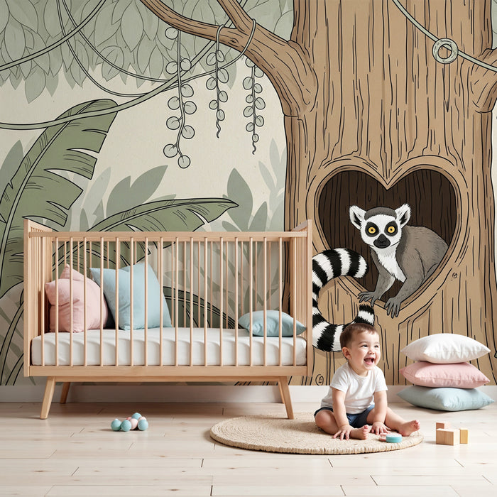Papier peint chambre enfant | Singe espiègle dans la jungle