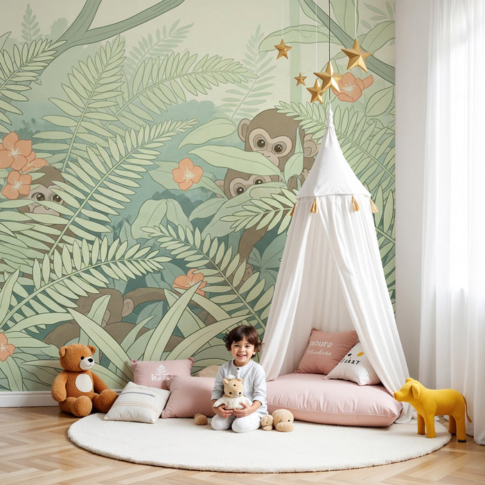 Kinderzimmer Tapete | Verspielte Affen im Herzen des Dschungels