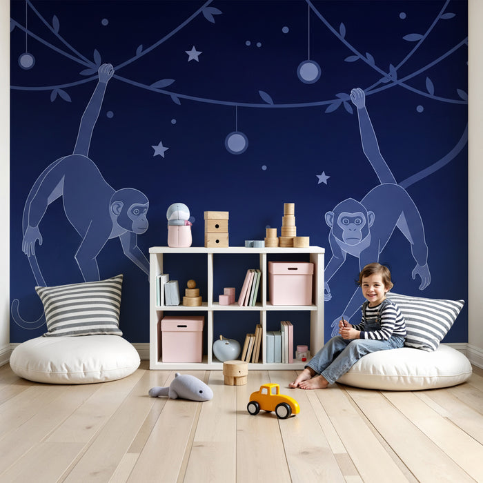 Carta da parati bambini | Scimmie birichine sotto le stelle