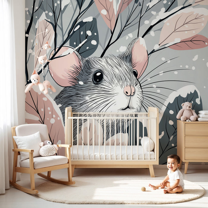 Kinderzimmer Tapete | Mačka v zasneženem listju