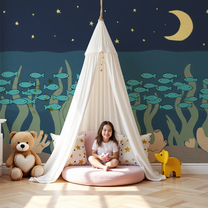 Kids room wallpaper | Hvězdná ponorka s barevnými rybami