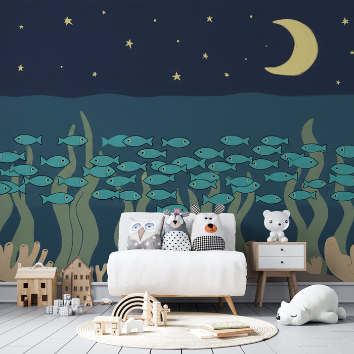 Kids room wallpaper | Hvězdná ponorka s barevnými rybami