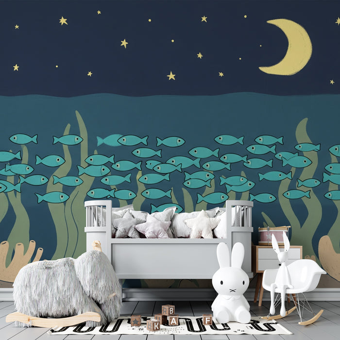 Kids room wallpaper | Hvězdná ponorka s barevnými rybami