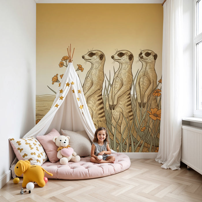 Papel pintado infantil | Suricata y pradera dorada