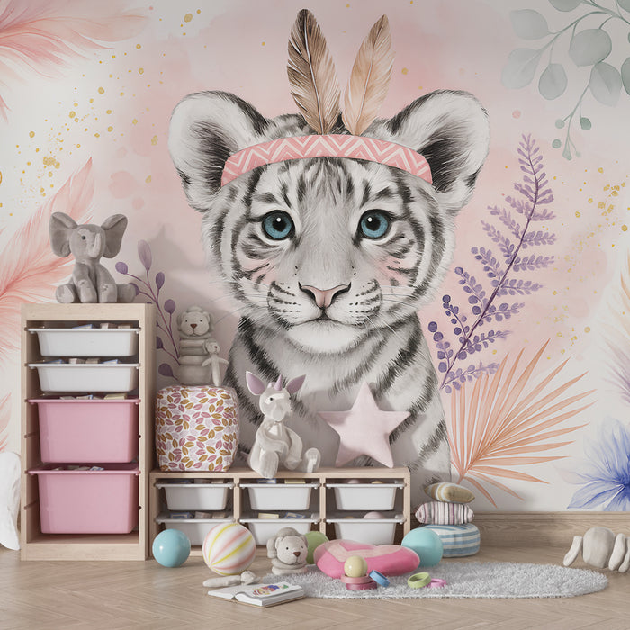 Papel de parede criança | Tigre alb elegante cu pene