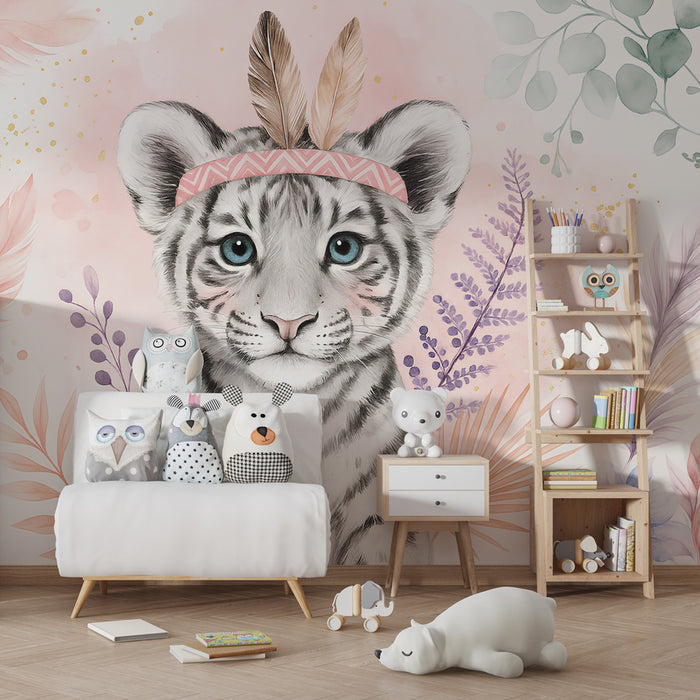 Papel de parede criança | Tigre alb elegante cu pene