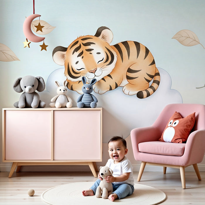 Dječja soba tapeta | Simpatični tigar na oblaku