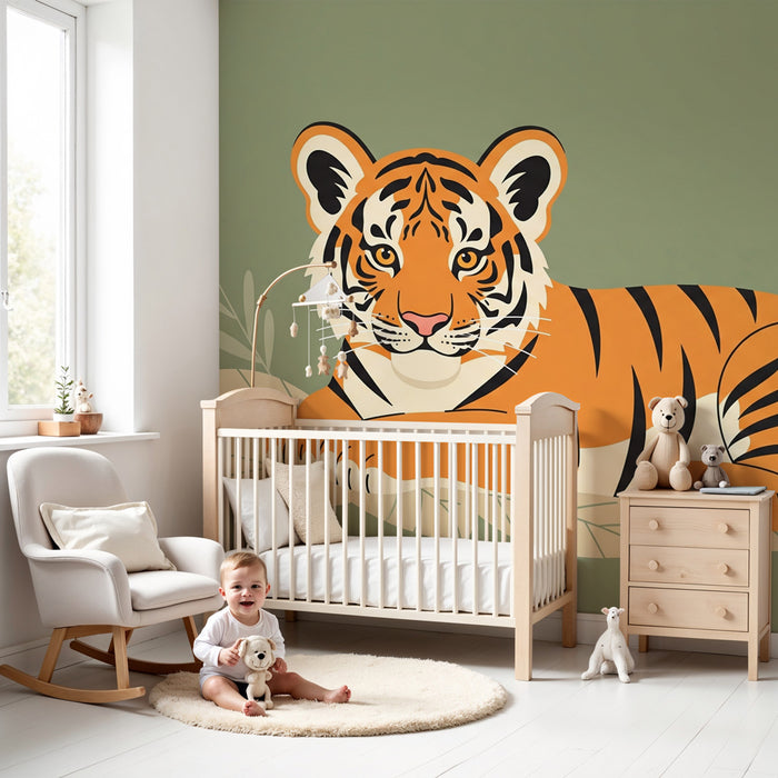 Papier peint chambre enfant | Tigre paisible dans la jungle
