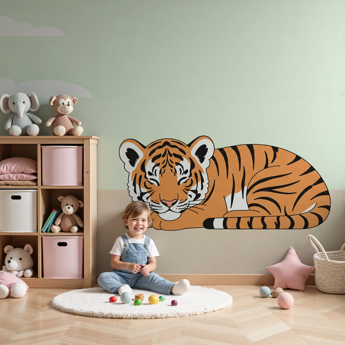Kids room wallpaper | Peaceful tiger on soft background