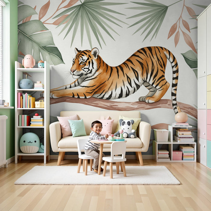 Kids room wallpaper | Tiger resting in the heart of the jungle