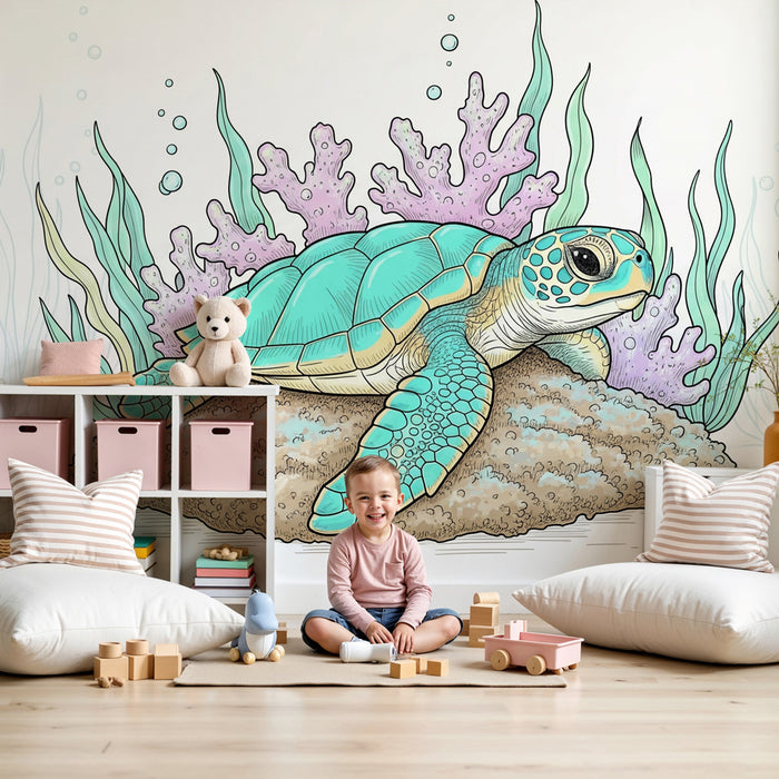 Kinderkamer behang | Zeeschildpad en koraalriffen