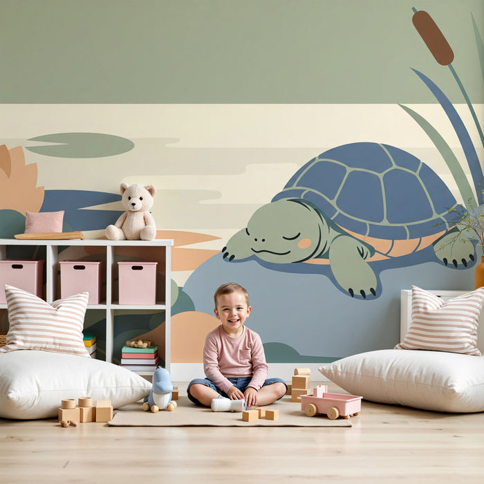 Kinderkamer behang | Rustige schildpad aan de waterkant