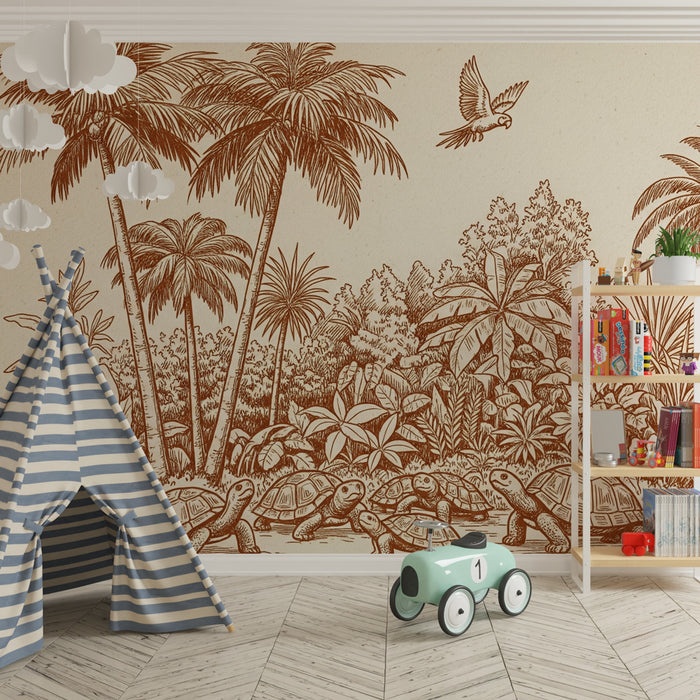 Kids room wallpaper | Turtles and tropical jungle