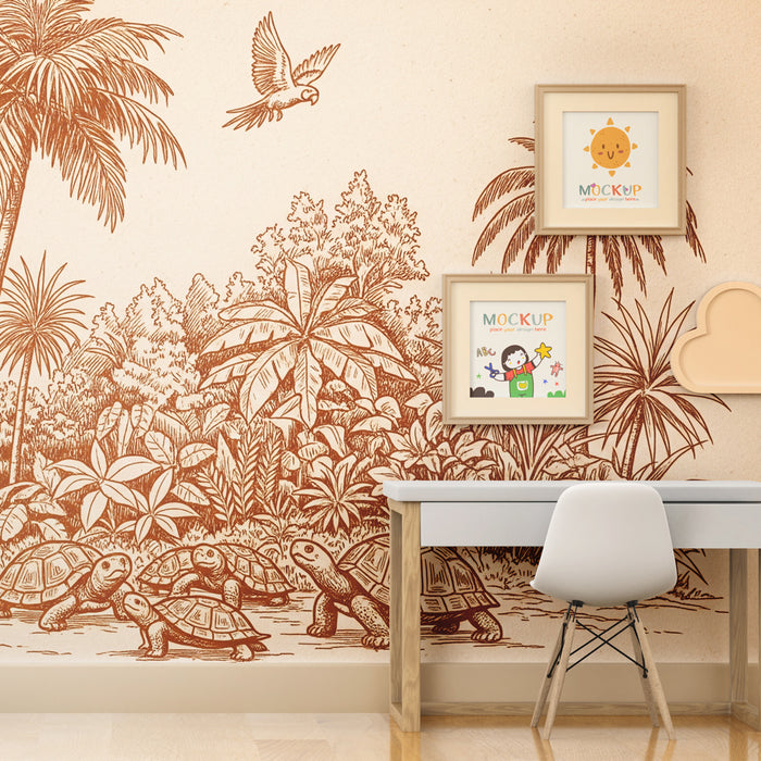 Kids room wallpaper | Turtles and tropical jungle