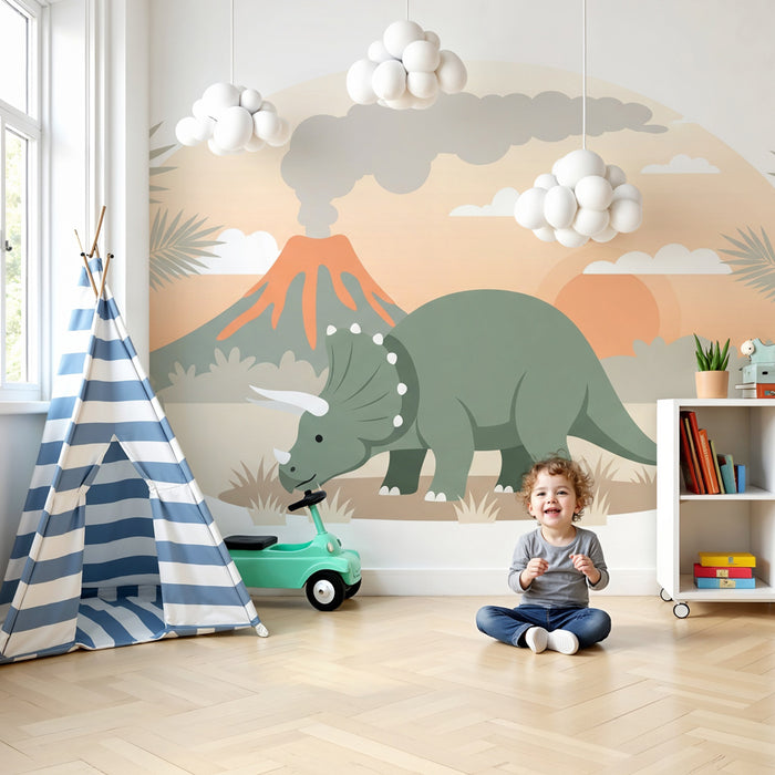 Otroška soba tapeta | Triceratops in vulkan