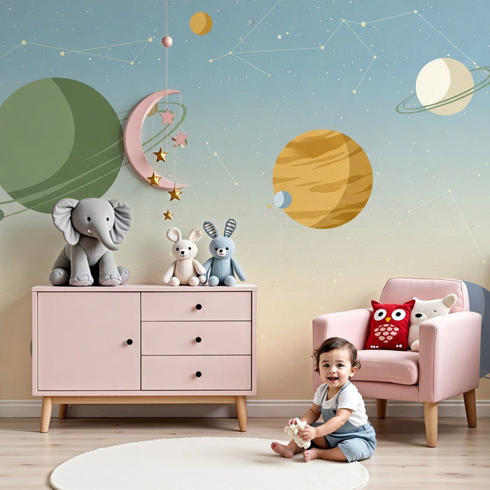Papel pintado infantil | Universo cósmico de planetas