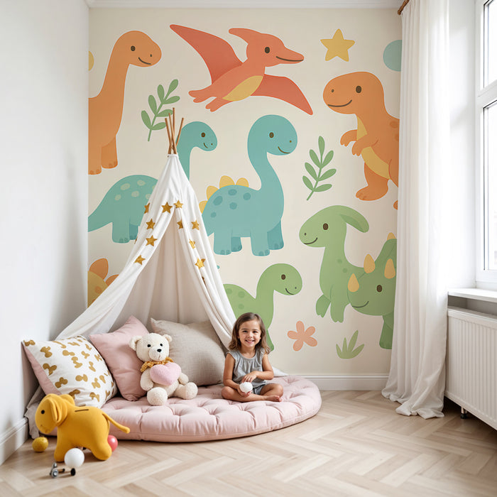 Detská izba tapéta | Svete farebných dinosaurov