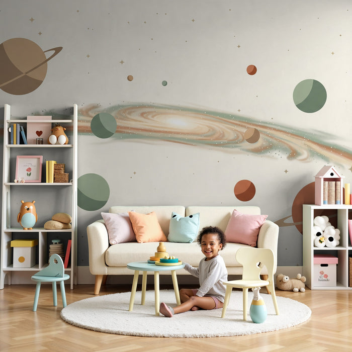 Papel pintado infantil | Universo de planetas y galaxias