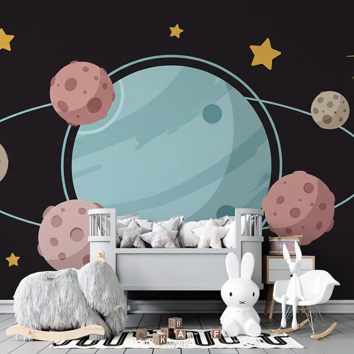 Papier peint chambre enfant | Univers spatial coloré