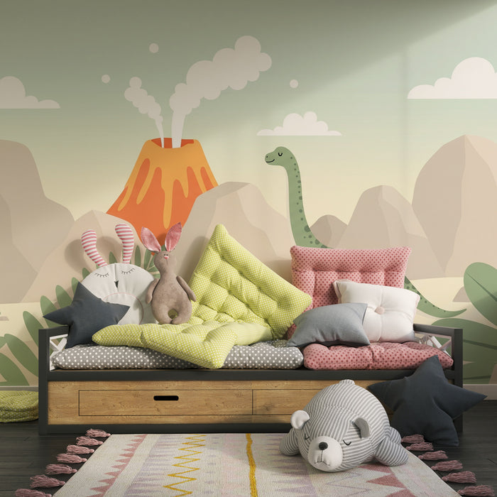 Papel pintado infantil | Viaje al tiempo de los dinosaurios