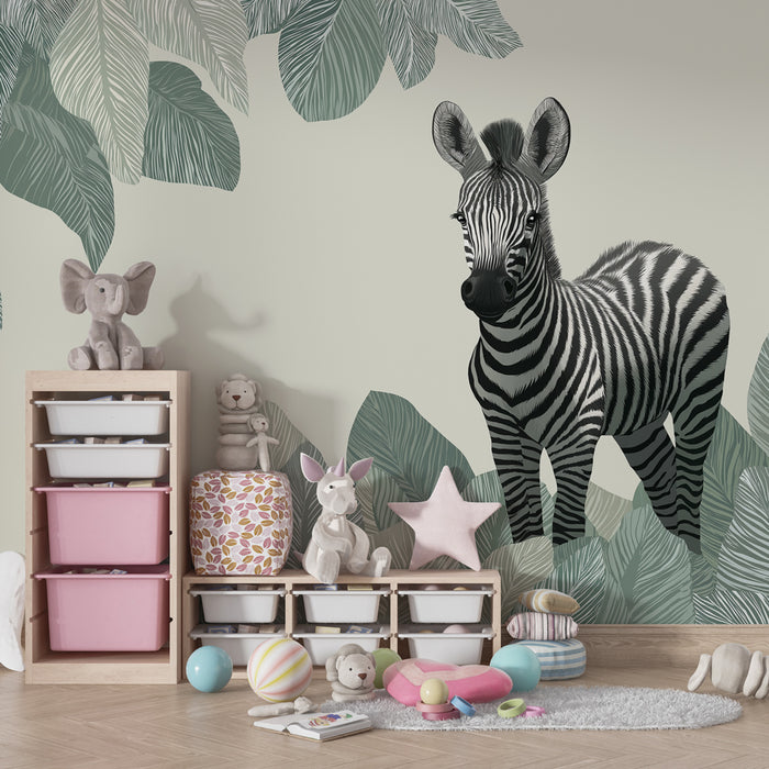 Gyermekszoba tapéta | Zebra a növényzet közepén