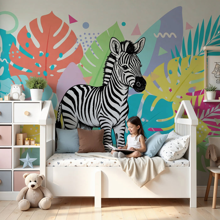 Tapety dla dzieci | Zebra w kolorowej dżungli