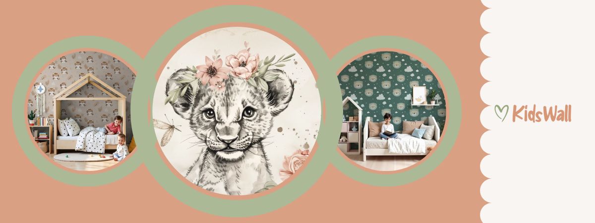 idees deco chambre enfant papier peint lionceau