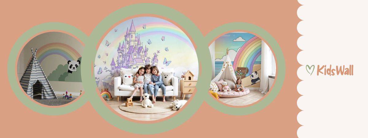 papier peint arc en ciel dans une chambre enfant