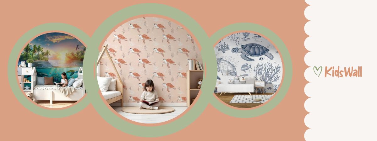 papier peint tortue design chambre enfant