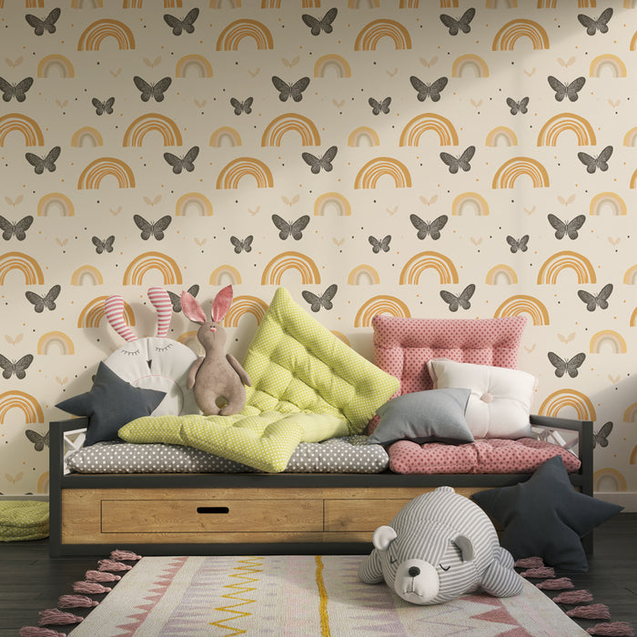 Kids room wallpaper with patterns | Rainbow with lovely butterflies