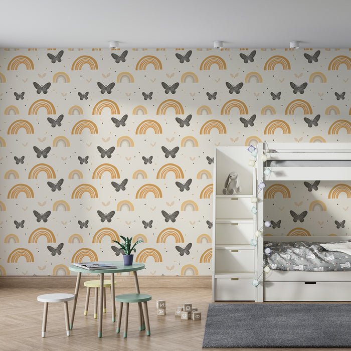 Kids room wallpaper with patterns | Rainbow with lovely butterflies