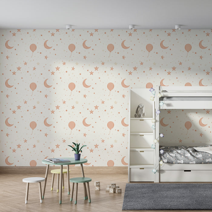 Papier peint chambre enfant à motifs | Ballons, étoiles et lunes douces