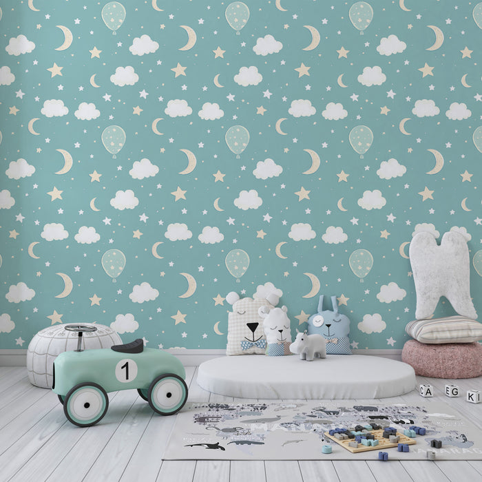 Papier peint chambre enfant à motifs | Ballons légers et rêves étoilés