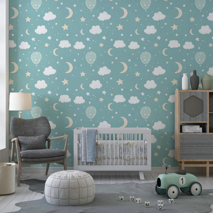 Papier peint chambre enfant à motifs | Ballons légers et rêves étoilés