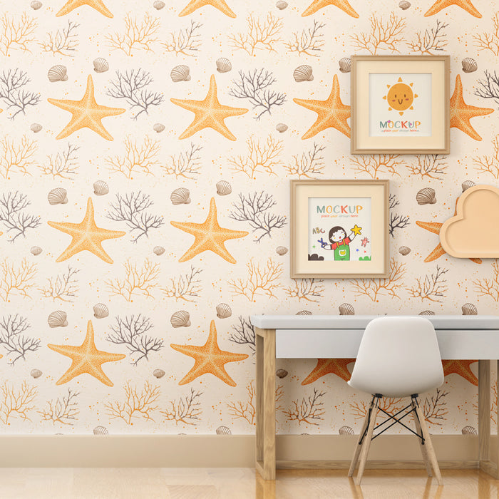 Kinderkamer behang met patronen | Zeesterren en koraal in aquarel