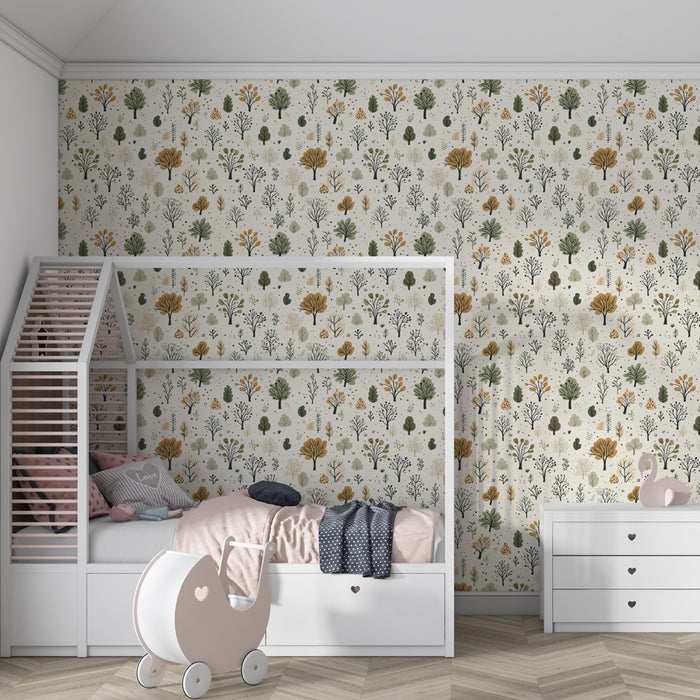 Kinderkamer behang met patronen | Betoverend bos met bomen en natuurlijke elementen
