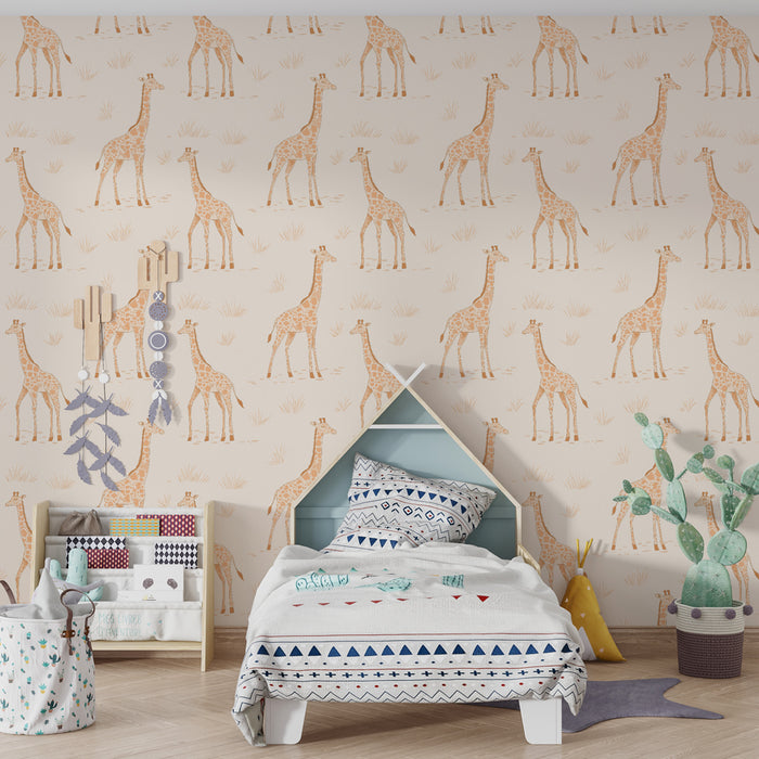 Tapet pentru cameră de copii cu modele | Girafe delicate pe fundal moale