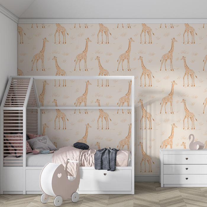Tapet pentru cameră de copii cu modele | Girafe delicate pe fundal moale