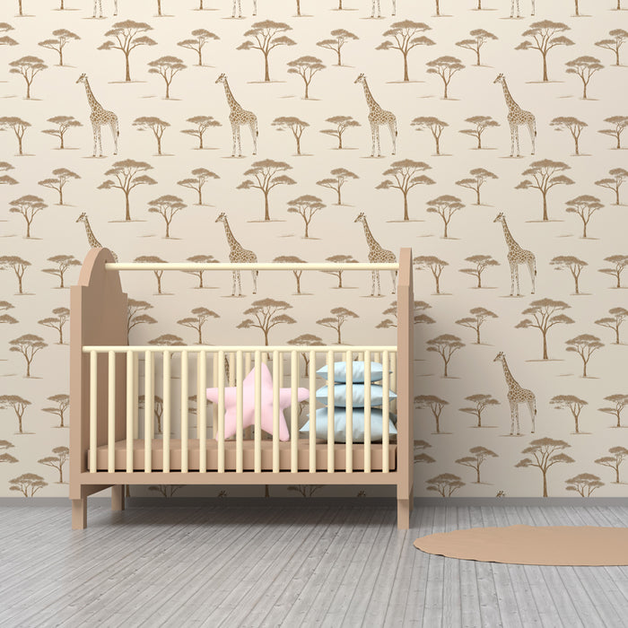 Tapet pentru cameră de copii cu modele | Girafe elegante în mijlocul acaciilor