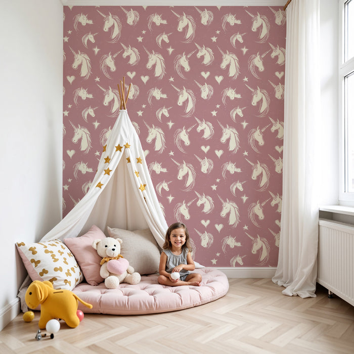 Tapet pentru cameră de copii cu modele | Licori delicate pe fundal roz